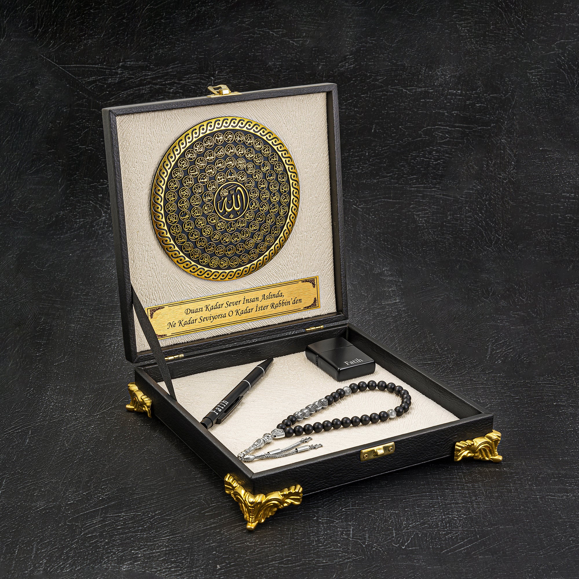 Tesbih mit Namen und Geschenkbox personalisiert mit einem Wunschtext Geschenk etui islamische geschenke perlenkette männerschmuck Kehribar tesbih Feuerzug mit Namen personalisiert Mekka mekke ayet el kürsi islamische geschenk box 