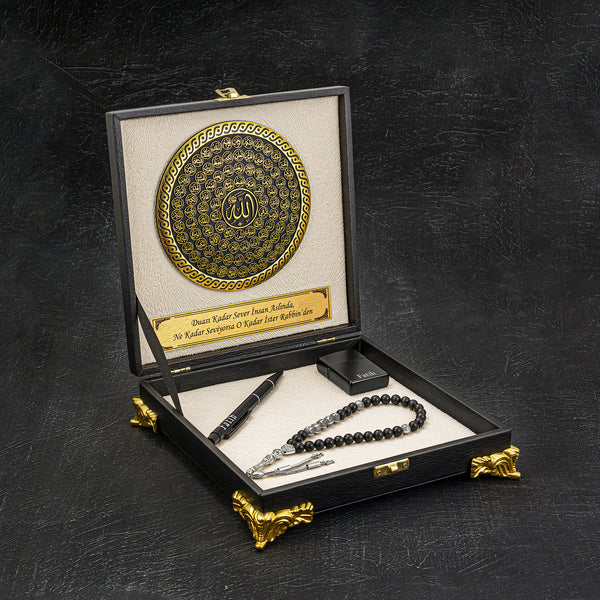 Tesbih / Gebetskette Geschenkset BLACK-CREME 99 Namen Allah cc Logo Groß