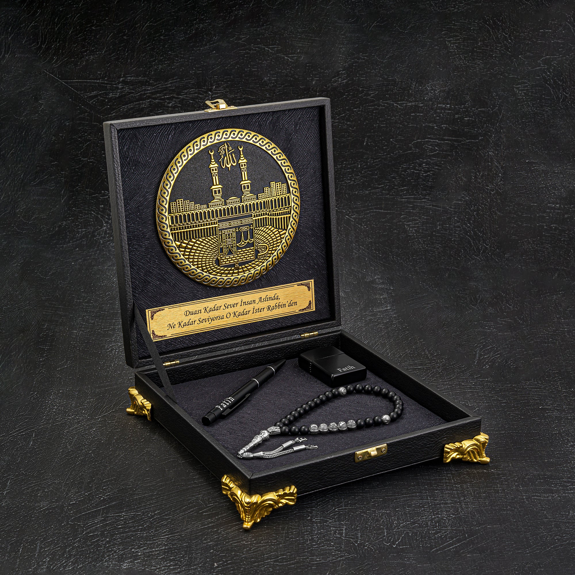 Tesbih mit Namen und Geschenkbox personalisiert mit einem Wunschtext Geschenk etui islamische geschenke perlenkette männerschmuck Kehribar tesbih Feuerzug mit Namen personalisiert Mekka mekke ayet el kürsi islamische geschenk box 