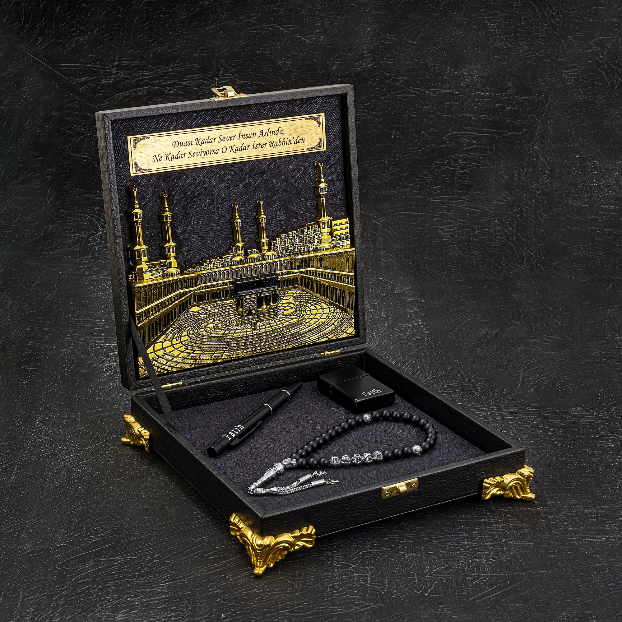 Tesbih mit Namen und Geschenkbox personalisiert mit einem Wunschtext Geschenk etui islamische geschenke perlenkette männerschmuck Kehribar tesbih Feuerzug mit Namen personalisiert Mekka mekke ayet el kürsi islamische geschenk box 