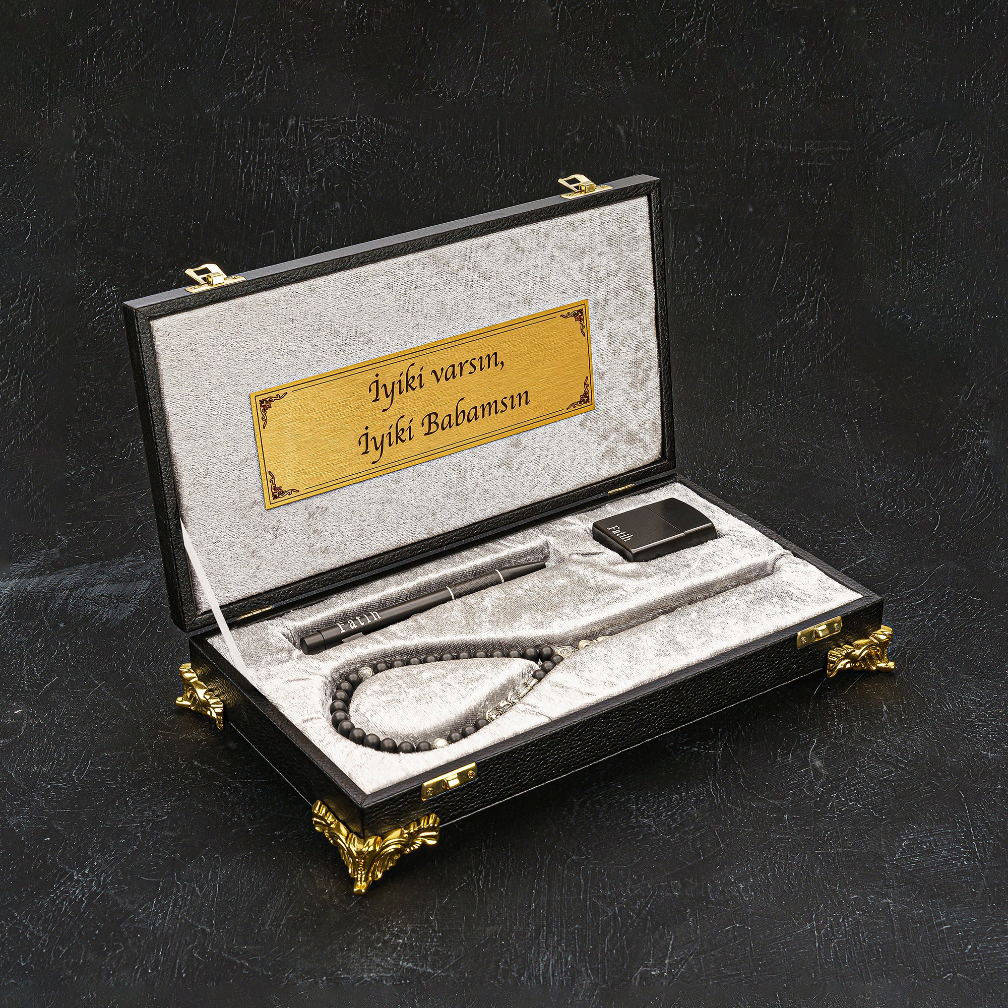 Tesbih Set Özel Kutu Tasarimi Cerceveli – Special Box Spice Grey geschenkset gebetskette