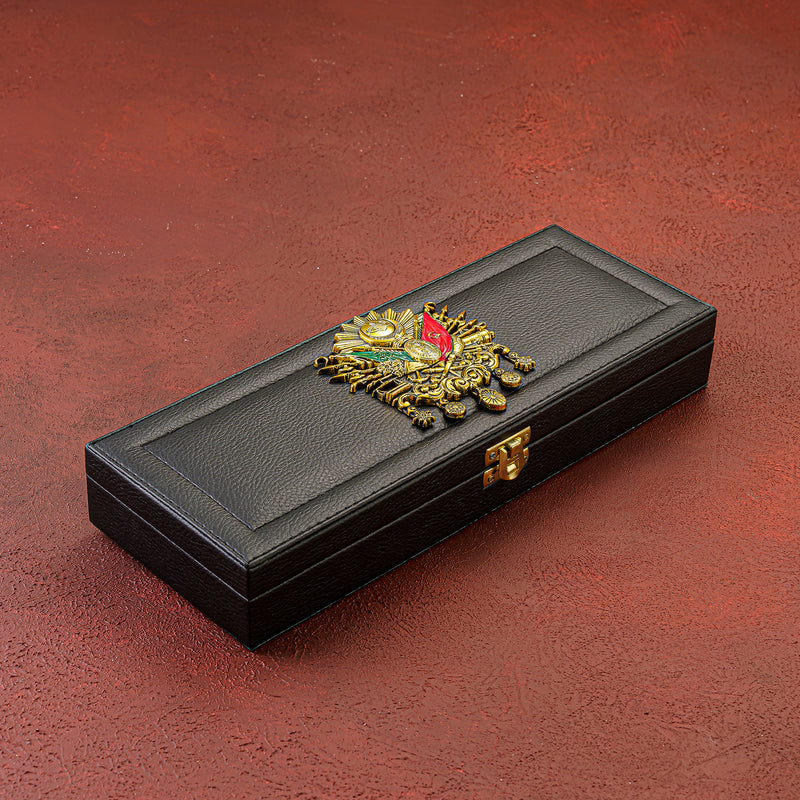 Tesbih / Feuerzeug mit Osmanli Logo Kunstleder Black box / Creme Wunschtext geschenkset akik kehribar oltu 