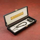 Tesbih / Feuerzeug mit Osmanli Logo Kunstleder Black box / Creme Wunschtext geschenkset akik kehribar oltu 
