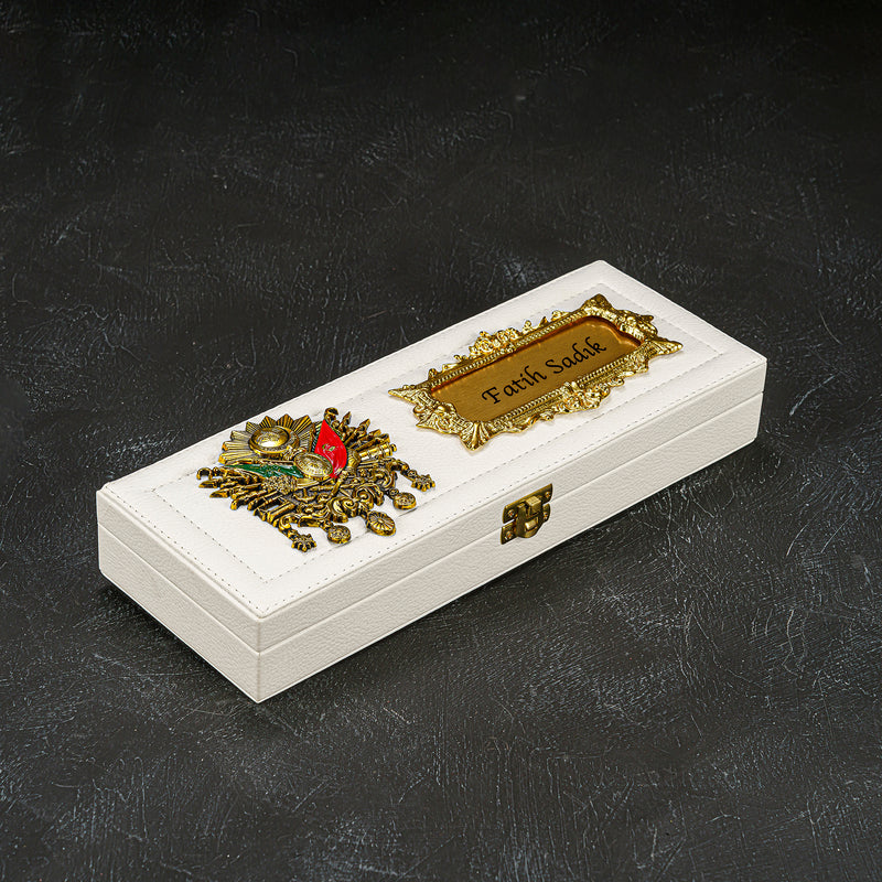 Tesbih Box Weiss Osmanli Logo – Wunschtext und Rahmen gebetskette geschenkset onyx akik kehribar oltu tespih mit namen