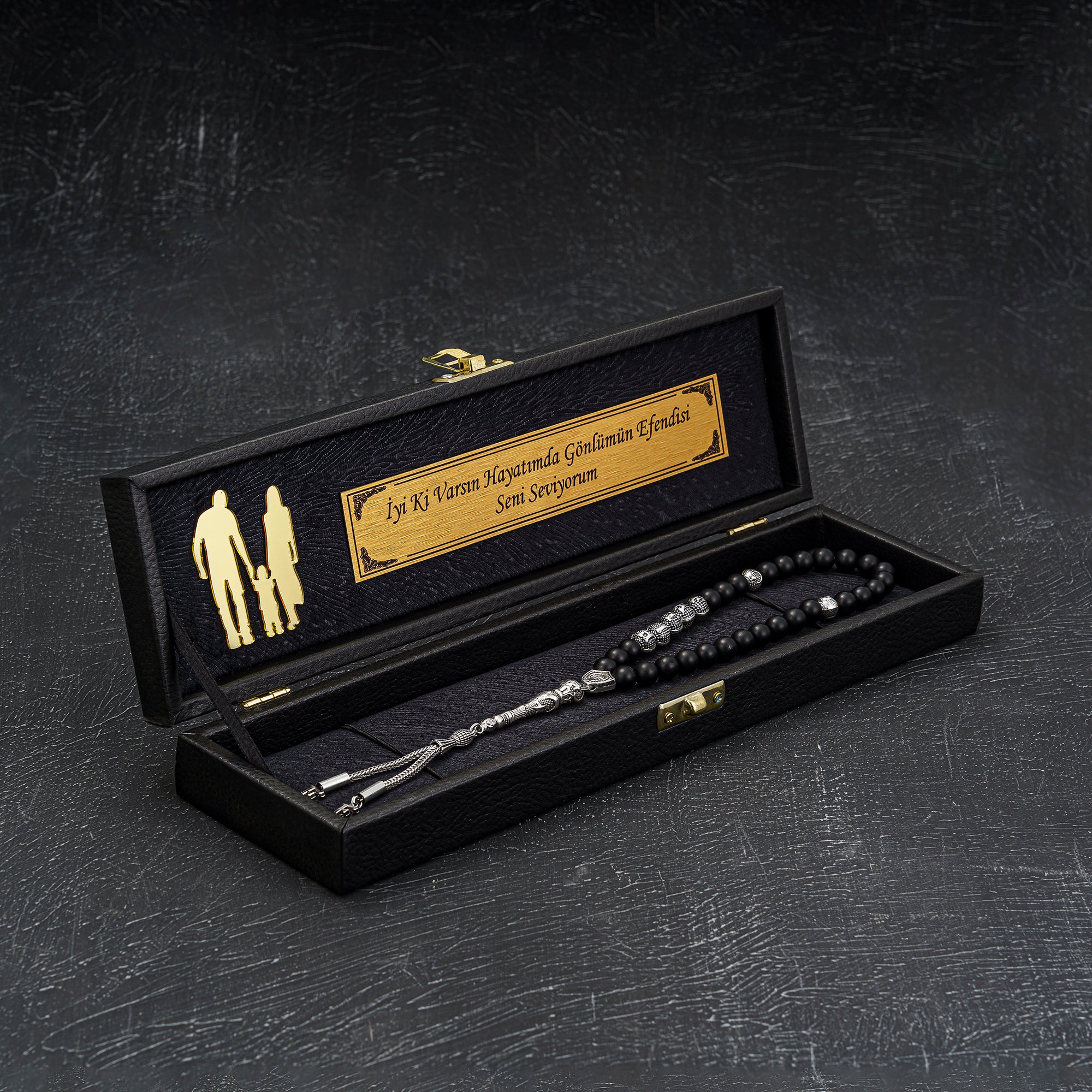 Tesbih mit Namen und Geschenkbox personalisiert mit einem Wunschtext Geschenk etui islamische geschenke perlenkette männerschmuck Kehribar tesbih Feuerzug mit Namen personalisiert