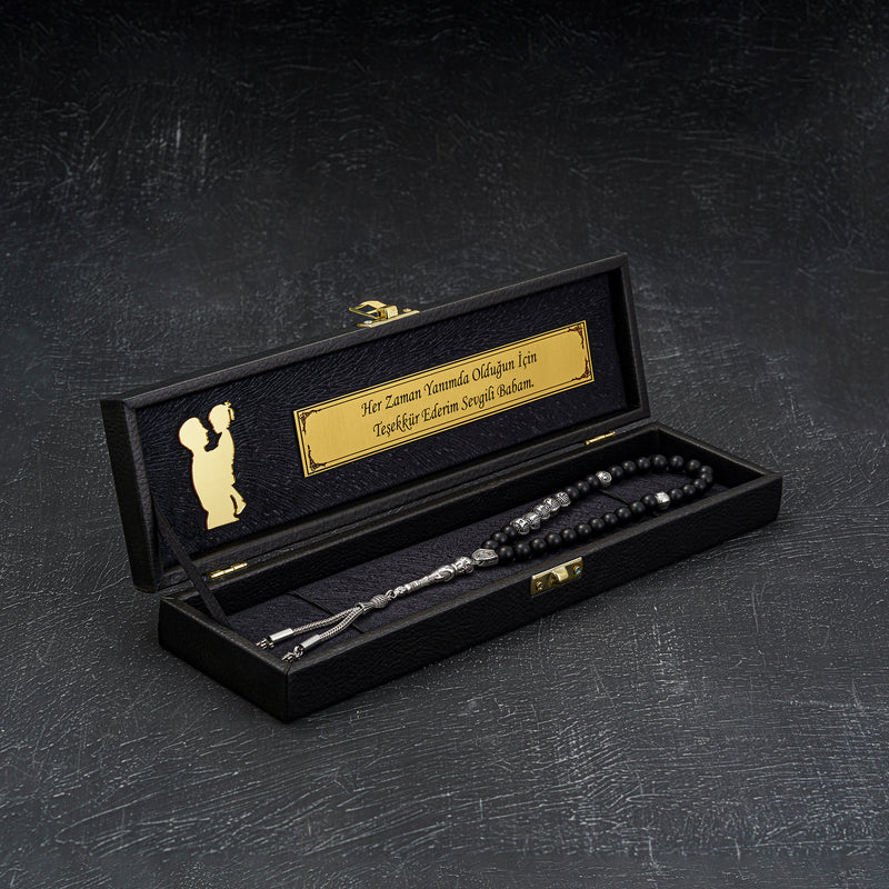 Tesbih mit Black New Box - Baba Kiz Logo und Wunschtext Geschenkset