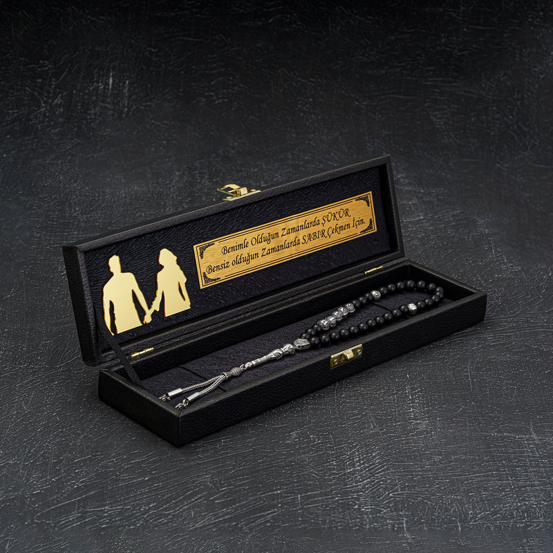 Tesbih mit Black New Box - Sevgili Logo und Wunschtext Geschenkset