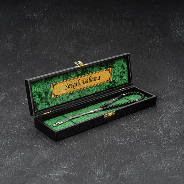 Tesbih mit Black / Green New Box und Wunschtext gebetskette Geschenkset hediye seti