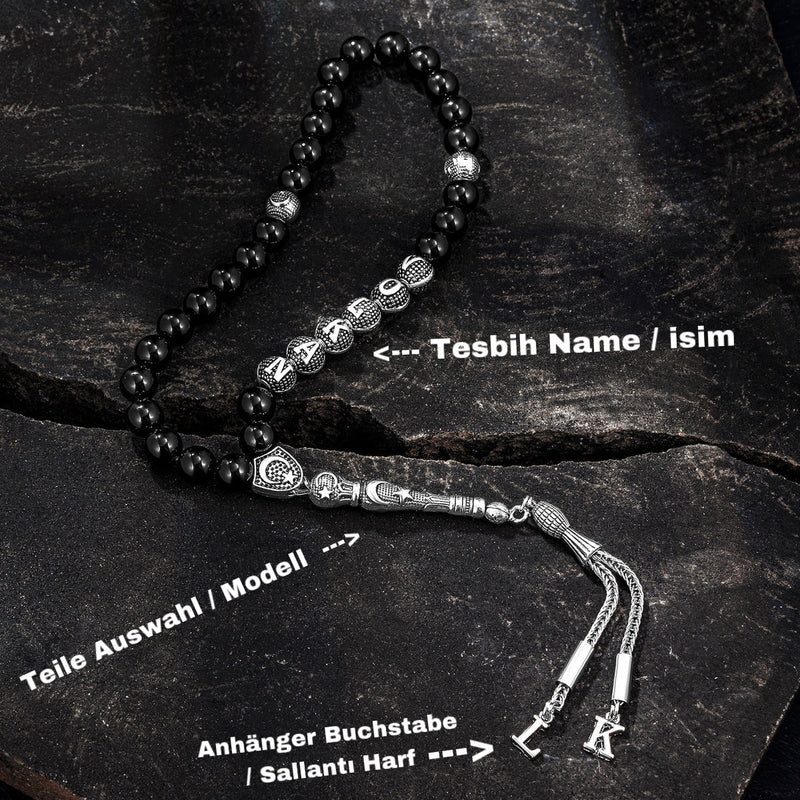 Tesbih / Gebetskette Geschenkset BLACK-CREME Nazar Ayeti Logo klein