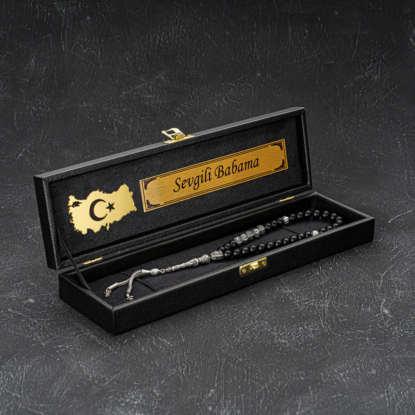 Tesbih mit Black New Box  - Vatan Logo und Wunschtext   geschenkset gebetskette hediye seti Kehribar ayetil kürsi ayet