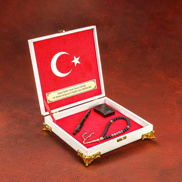 Tesbih Özel Tasarim Kutu Weiß / Rot Ay Yildiz Logo Tesbih gebetskette geschenkset ayyildiz türkiye