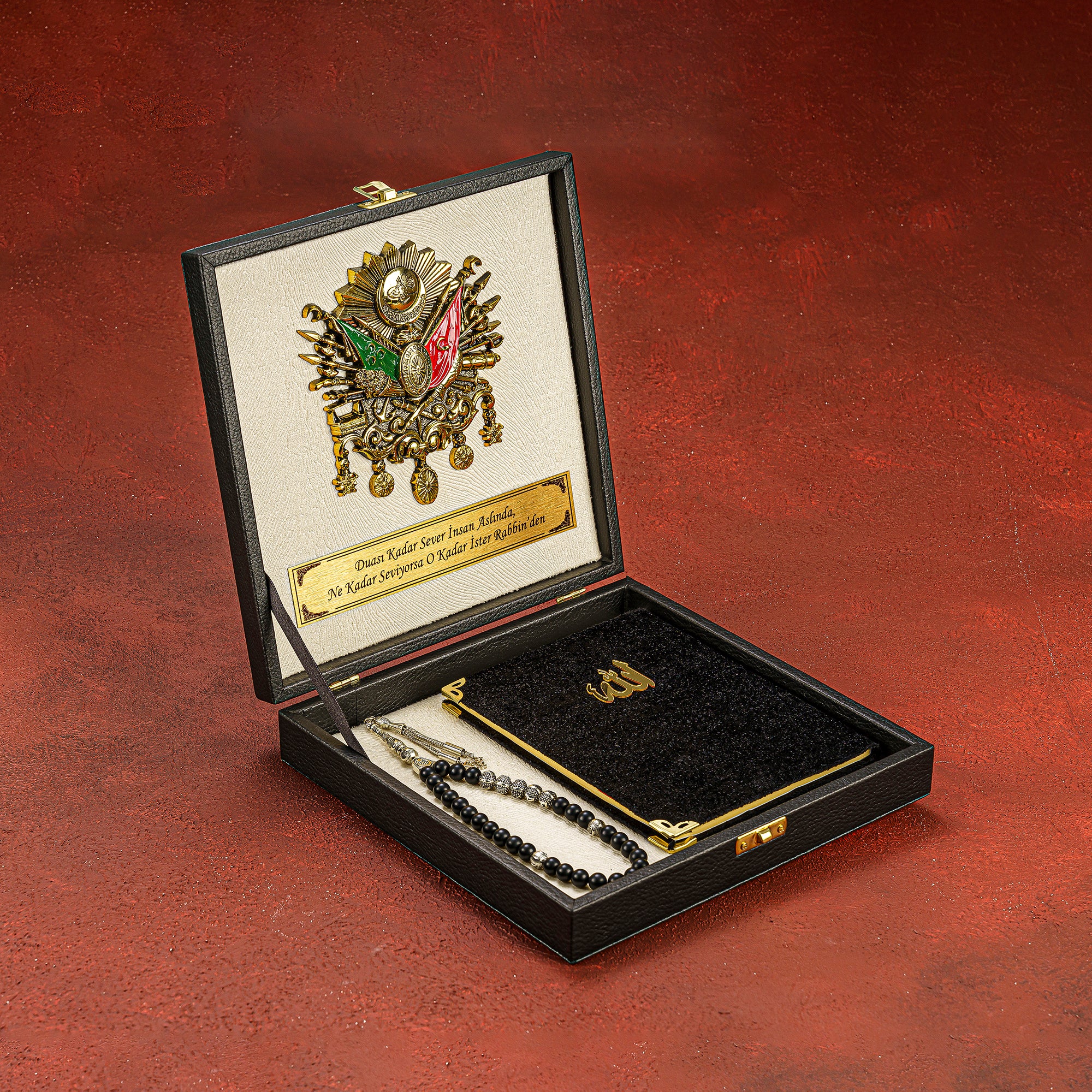 Tesbih Set Black Creme Box Osmanli Logo mit Yasin - Serif kuran ayet hadis ayet el kursi tebareke amma quran hadis türk ay yildiz islam mekke medine allah