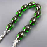 Yesil SIKMA Kehribar Zaza Tesbih 925 Silver