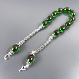 Yesil SIKMA Kehribar Zaza Tesbih 925 Silver
