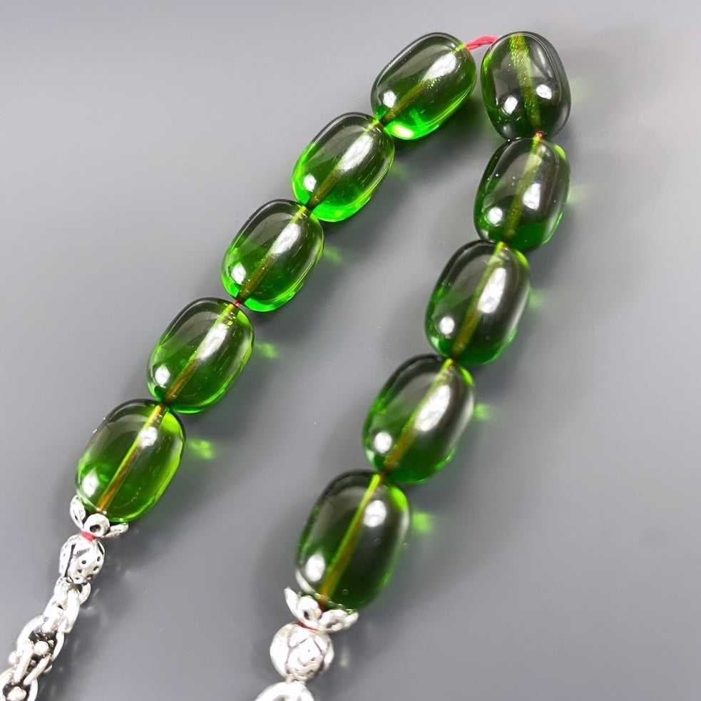 Asker Yesil SIKMA Kehribar Zaza Tesbih 925 Silver
