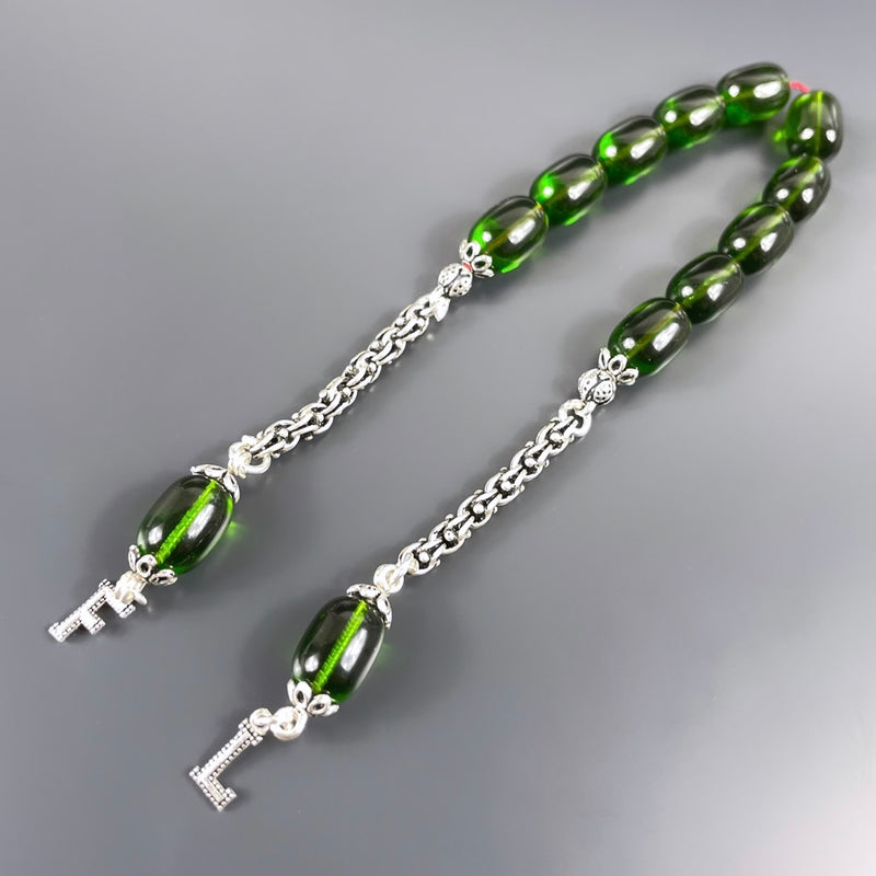 Asker Yesil SIKMA Kehribar Zaza Tesbih 925 Silver