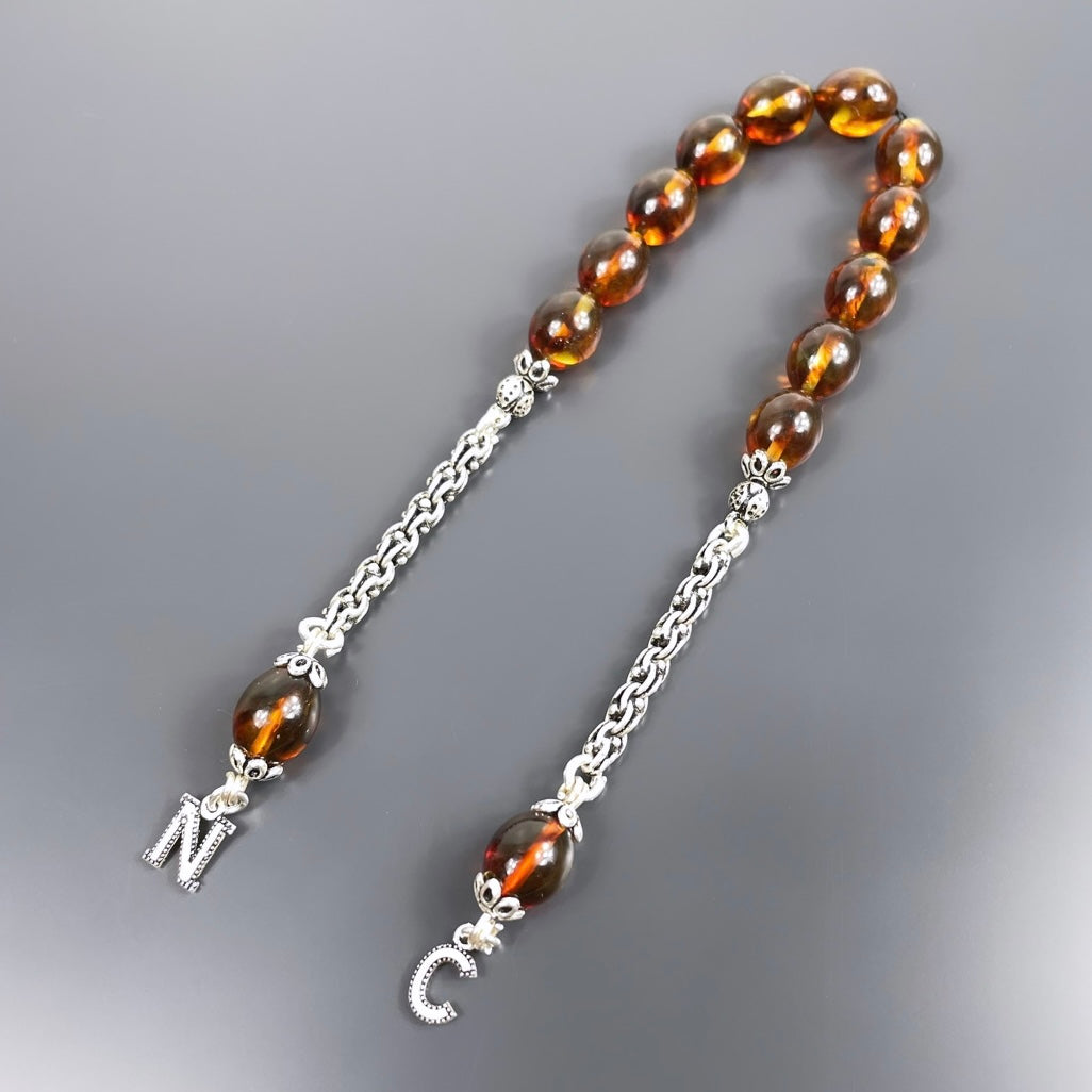 Hakiki Kehribar Zaza Tesbih 925 Silver