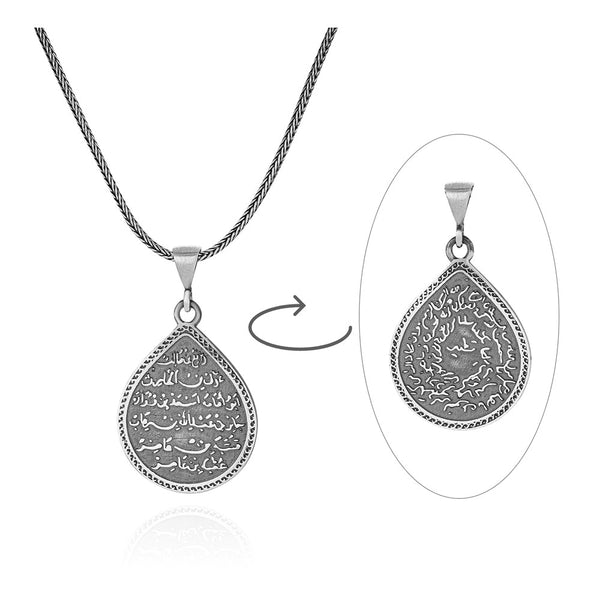 Kitmir Duasi islemeli Damla Motif Gümüs Kolye